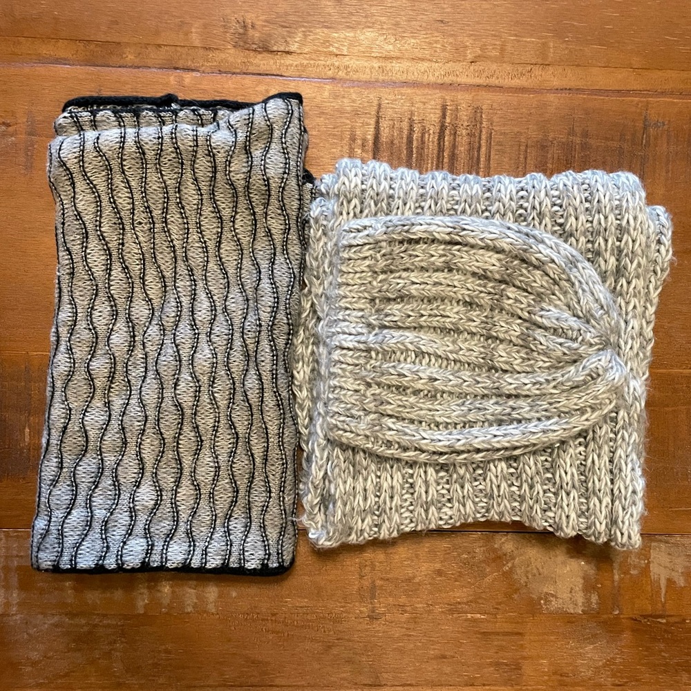 LOFT grey knit Infiniti scarves and hat